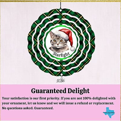 Breeds Starting with B Cat in Santa Hat Personalized 4" Wind Spinner Christmas Ornament Pet Gift