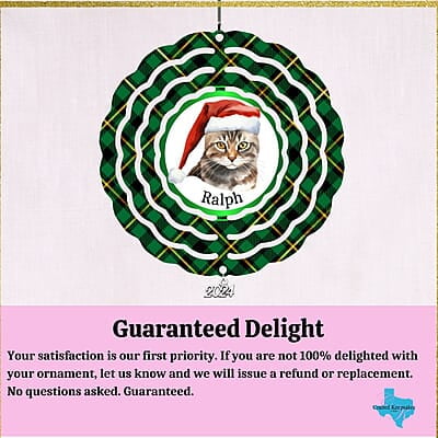 Breeds Starting with D Cat in Santa Hat Personalized 4" Wind Spinner Christmas Ornament Pet Gift