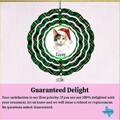 Breeds Starting with J - L Cat in Santa Hat Personalized 4" Wind Spinner Christmas Ornament Pet Gift