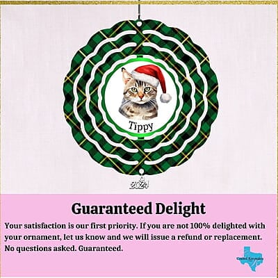 Breeds Starting with O - R Cat in Santa Hat Personalized 4" Wind Spinner Christmas Ornament Pet Gift