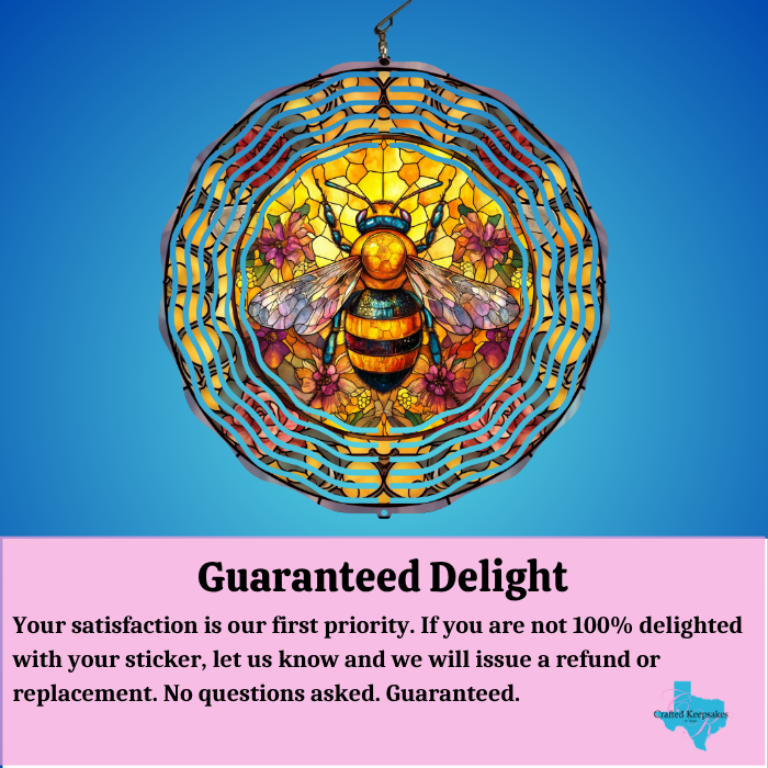 Buzzing Beauty: Stained Glass Bee Wind Spinner with Personalized Chimes Buzzing Beauty: Stained Glass Bee Wind Spinner with Personalized Chimes
