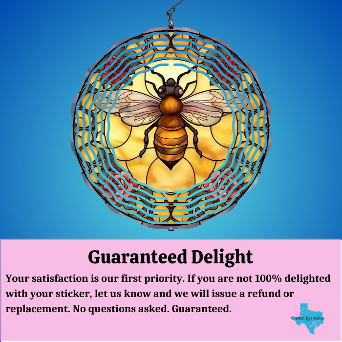 Beautiful Buzz: Stained Glass Bee Wind Spinner with Personalized Chimes Beautiful Buzz: Stained Glass Bee Wind Spinner with Personalized Chimes