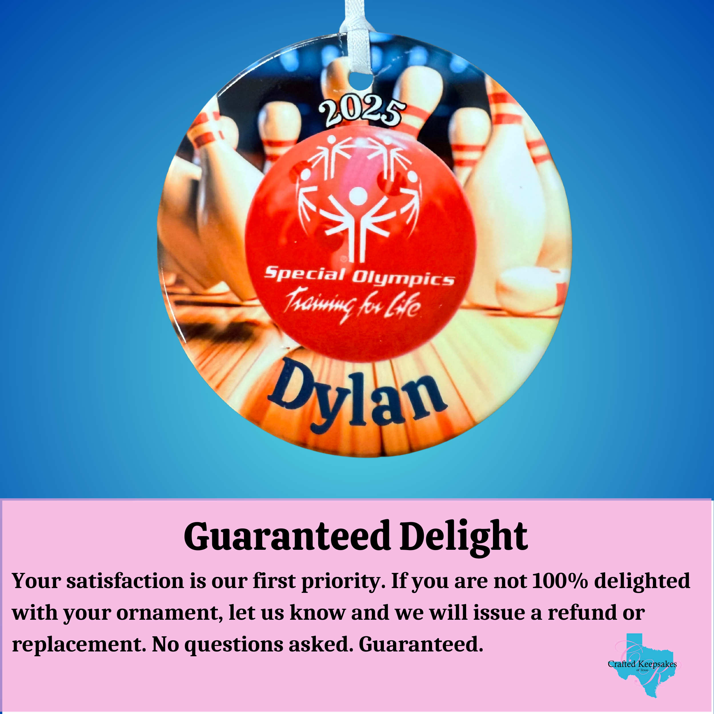 Tyler Rose Special Olympics Bowling Ornament – Customizable Ceramic Keepsake