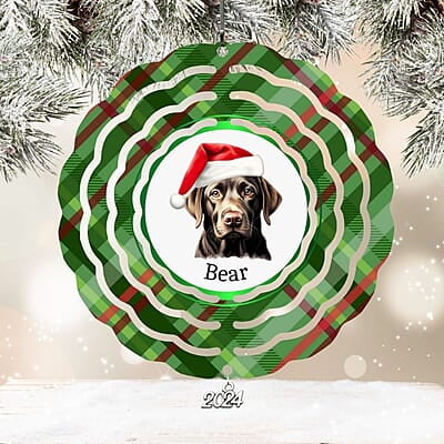 Breeds Starting with H-L Dog Santa Hat Personalized 4" Wind Spinner Ornament Pet Parent Gift