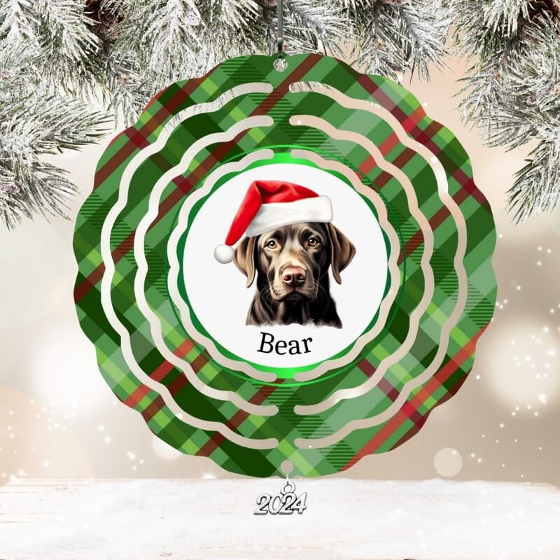 Breeds Starting with H-L Dog Santa Hat Personalized 4" Wind Spinner Ornament Pet Parent Gift