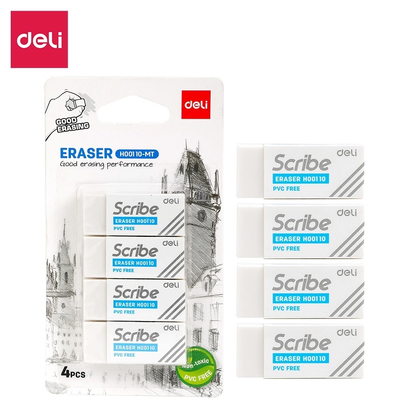 DELI H00110-MT PVC FREE WHITE ERASER 4/PKT