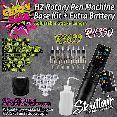 H2 Adjustable Stroke Length Wireless Tattoo Pen Base Kit