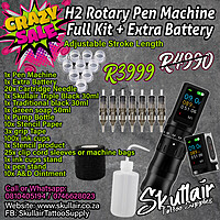 H2 Adjustable Stroke Length Wireless Tattoo Pen Full Kit