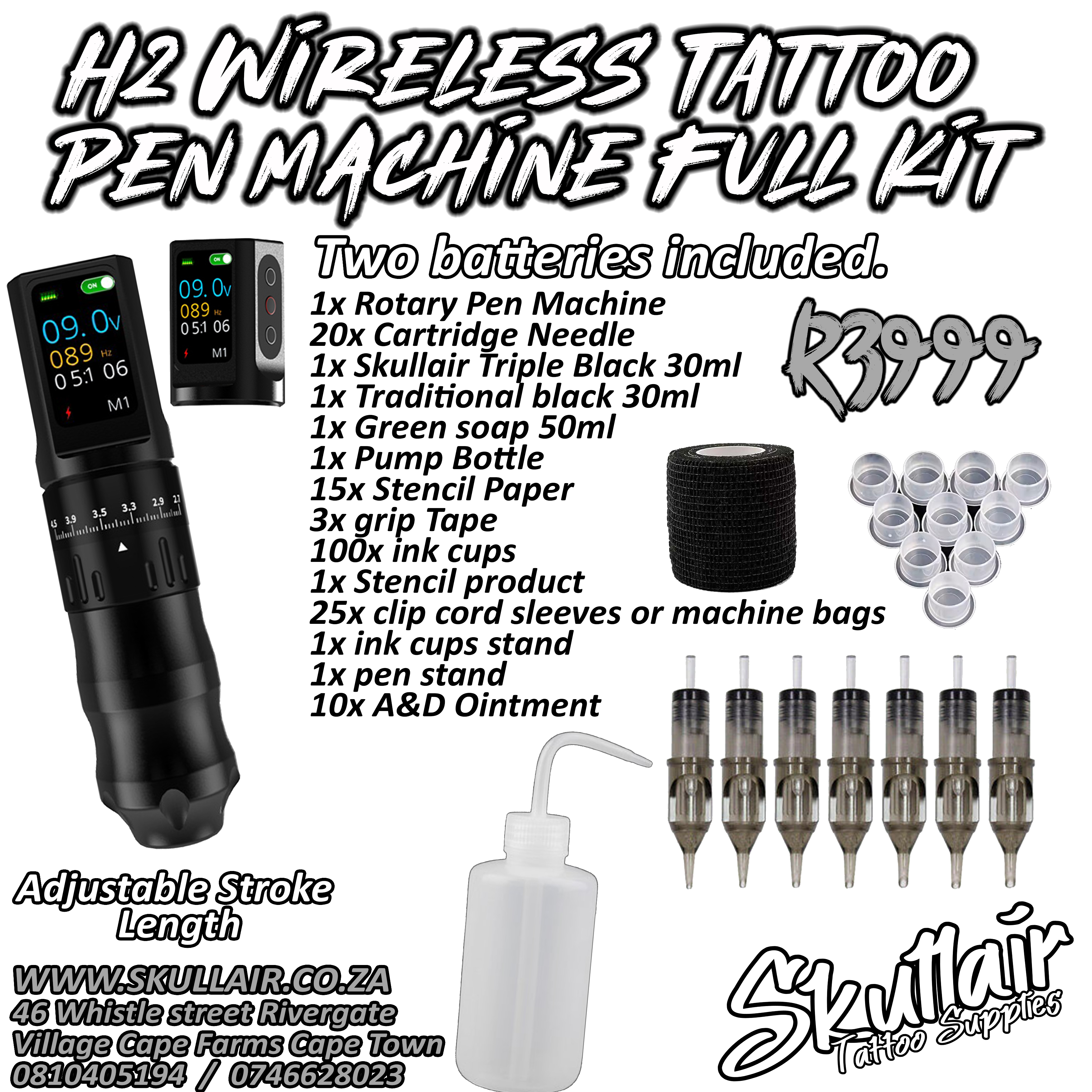 H2 Adjustable Stroke Length Wireless Tattoo Pen Full Kit H2 Adjustable Stroke Length Wireless Tattoo Pen Full Kit