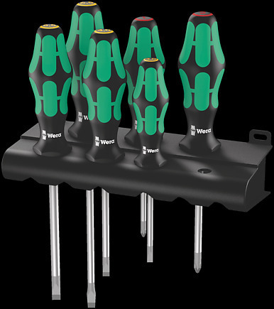WERA 05105650001, 334/6 Rack Screwdriver set Kraftform Plus Lasertip and rack, 6 pieces