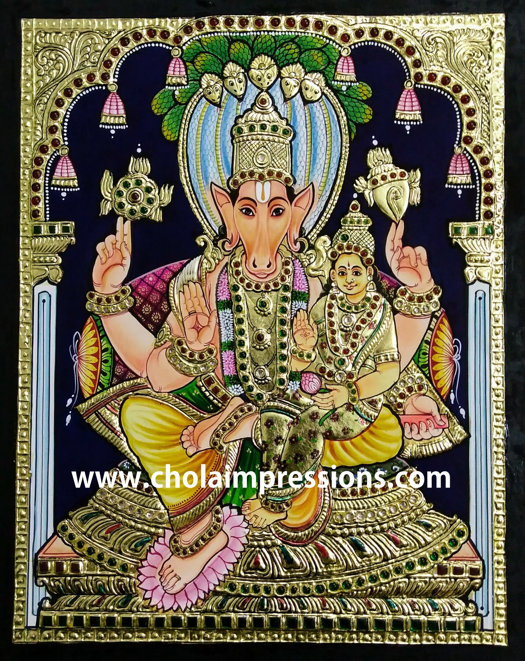 Lakshmi Hayagrivar Tanjore Painting - 1.5 ft x 1.25 ft - Exclusive Collection