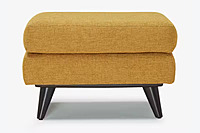 Mid-Century Modern Mustard Yellow Ottoman | Gold Fabric Footstool with Tapered Legs