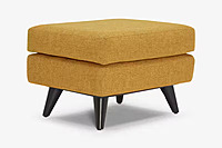 Mid-Century Modern Mustard Yellow Ottoman | Gold Fabric Footstool with Tapered Legs
