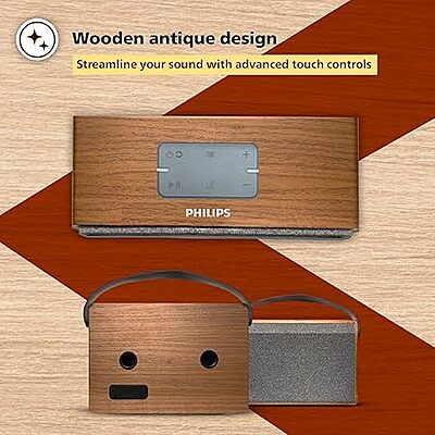 Philips Audio BT 2218 10W 2.0 Ch Bluetooth Speaker with Retro Wooden Design, Aesthetic Look, Long Lasting Battery Life, Multipoint Connectivity - Bluetooth, USB, FM, Mic Input (Brown) Philips Audio BT 2218 10W 2.0 Ch Bluetooth Speaker with Retro Wooden Design, Aesthetic Look, Long Lasting Battery Life, Multipoint Connectivity - Bluetooth, USB, FM, Mic Input (Brown)
