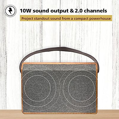 Philips Audio BT 2218 10W 2.0 Ch Bluetooth Speaker with Retro Wooden Design, Aesthetic Look, Long Lasting Battery Life, Multipoint Connectivity - Bluetooth, USB, FM, Mic Input (Brown) Philips Audio BT 2218 10W 2.0 Ch Bluetooth Speaker with Retro Wooden Design, Aesthetic Look, Long Lasting Battery Life, Multipoint Connectivity - Bluetooth, USB, FM, Mic Input (Brown)