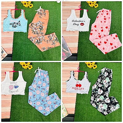 2 PIECES LOUNGE WEAR IN PLAIN & PRINT FOR LADIES