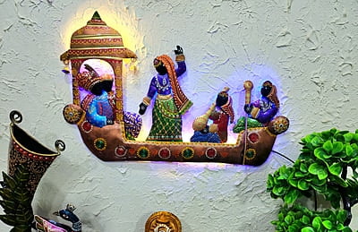 Handcrafted Indian Folk Art Wall Decor with LED Lighting – Royal Boat Procession Handcrafted Indian Folk Art Wall Decor with LED Lighting – Royal Boat Procession