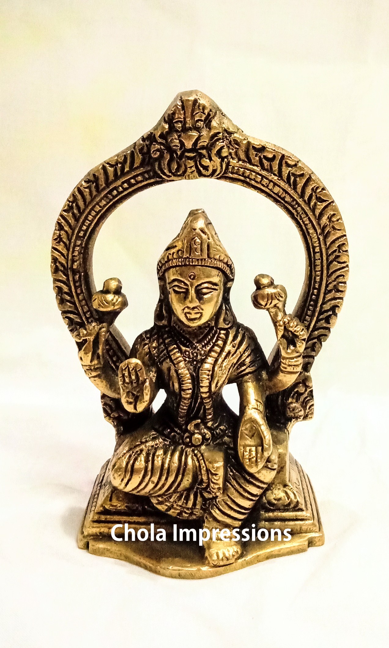 Laskshmi Devi Brass Statue with Prabavali - 13 cm x 8 cm