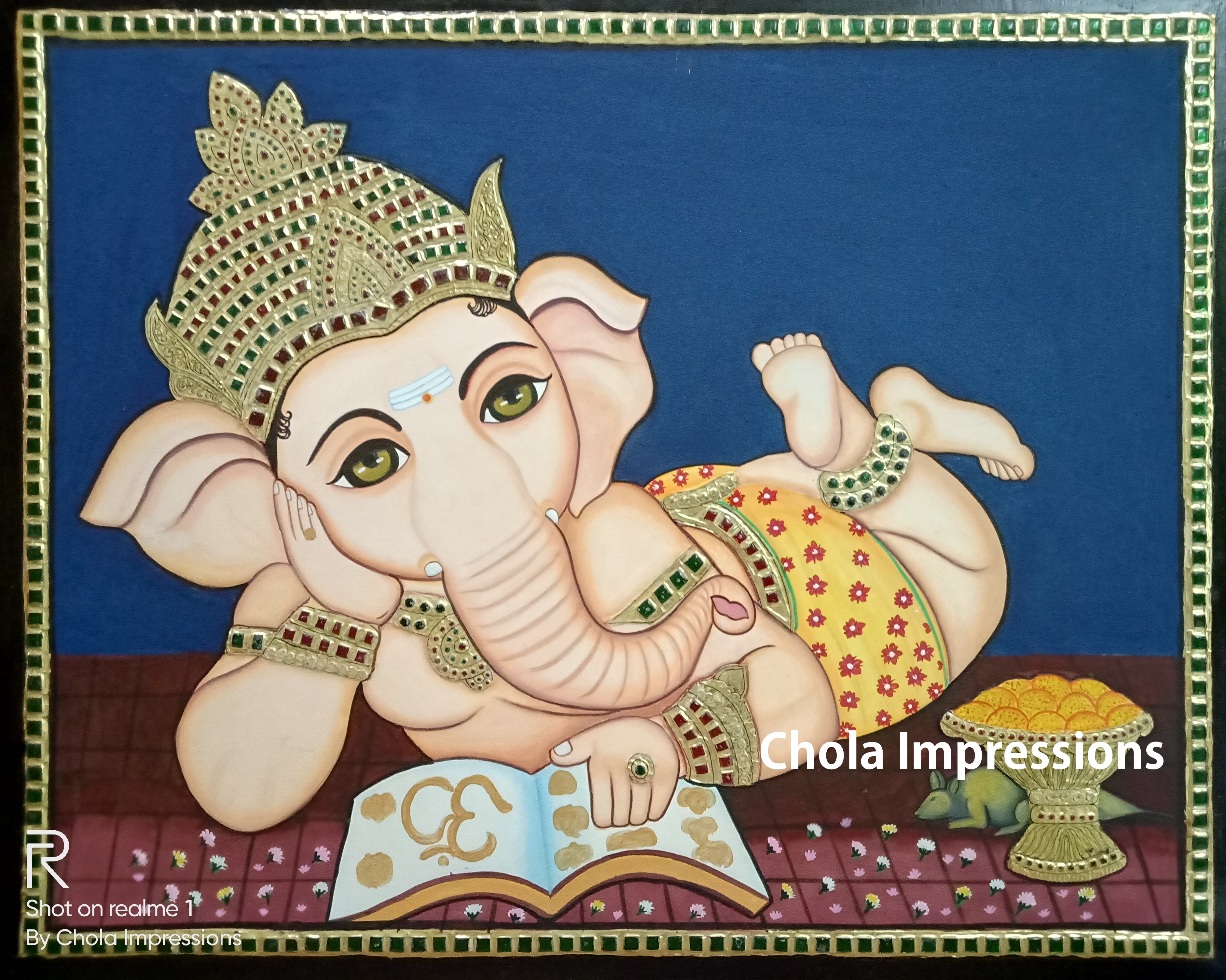 Chola Impressions Ganesh Tanjore Painting 13"x11"