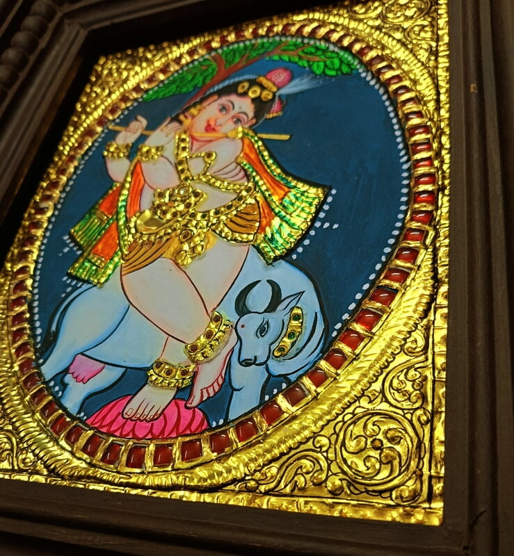 Flute Krishna Tanjore Painting