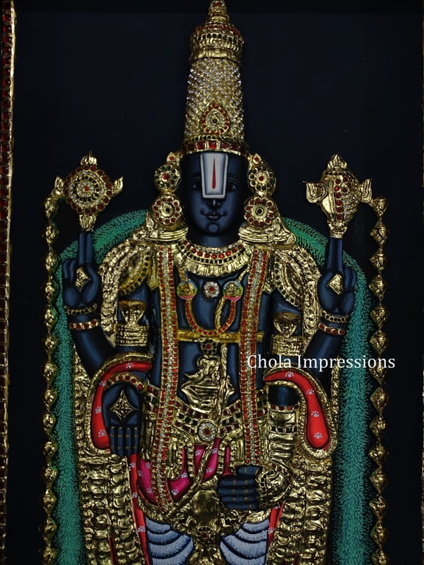 Exclusive Lord Balaji Realistic Tanjore Painting -  with American Diamonds