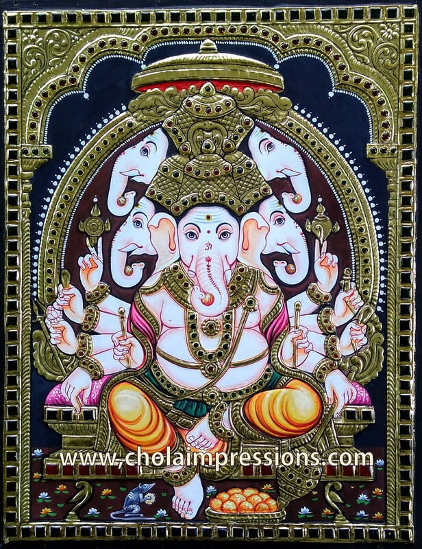 Panchmukh Ganesh Tanjore Painting - 15x12