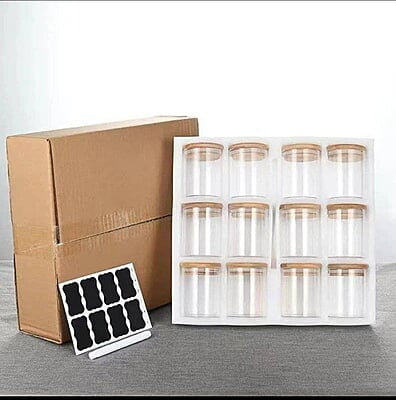 12 PIECES SPICES JAR/ CONTAINERS WITH STICKERS AND PEN