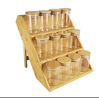 12 PIECES SPICE CONTAINERS WITH BAMBOO LIDS AND STEP ORGANISER