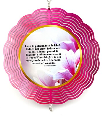 Mom Tribute Wind Spinner – 10" Floral Design with Heart Charm and Romans 8:28 Scripture