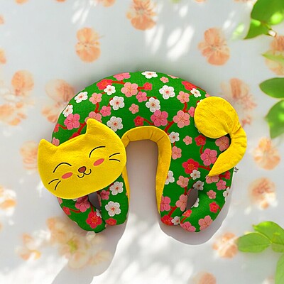 Gối Cổ Mèo Hoa Lá - Thủ Công Nhồi Bông, Vải In Họa Tiết Gối Cổ Mèo Hoa Lá - Thủ Công Nhồi Bông, Vải In Họa Tiết