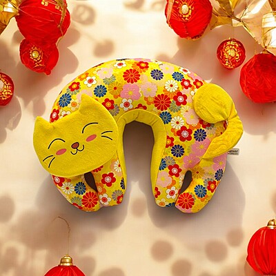 Gối Cổ Mèo Hoa Lá - Thủ Công Nhồi Bông, Vải In Họa Tiết