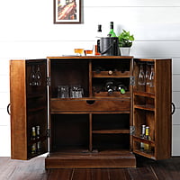 Rustic Wooden Bar Cabinet with Barn Doors | Solid Wood Liquor Storage Unit Rustic Wooden Bar Cabinet with Barn Doors | Solid Wood Liquor Storage Unit
