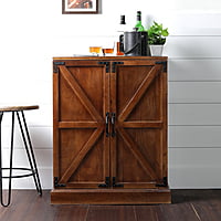 Rustic Wooden Bar Cabinet with Barn Doors | Solid Wood Liquor Storage Unit Rustic Wooden Bar Cabinet with Barn Doors | Solid Wood Liquor Storage Unit