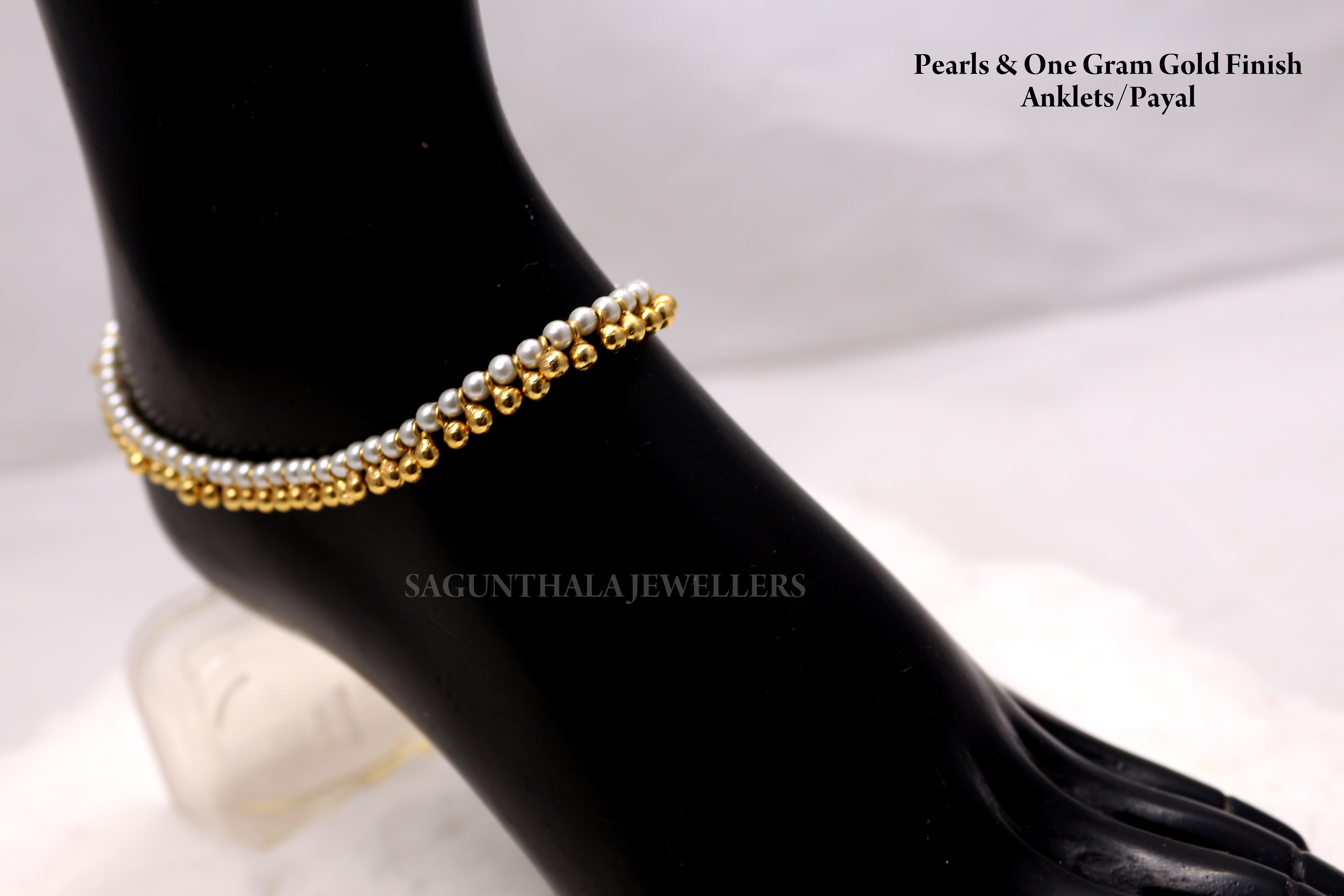 White Pearls & Gold Finish Balls Payal/Anklets White Pearls & Gold Finish Balls Payal/Anklets