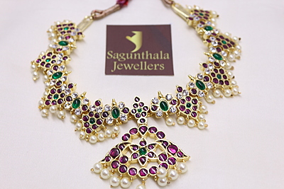 Margam Temple Jewellery - Copper One Gram Gold Finish & Real Kempstones Necklace