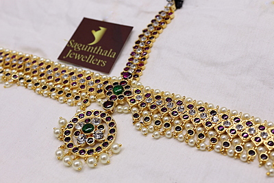 Margam Temple Jewellery Headset V Pattern – Sun & Moon (Surya & Chandra Pirai) | One Gram Gold Finish | Classical Dance & Bridal Wear