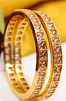 Zircon/CZ/AD One Gram Gold Finish Bangles - Square cut Pattern