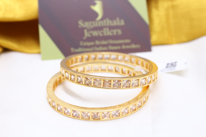 Zircon/CZ/AD One Gram Gold Finish Bangles - Square cut Pattern
