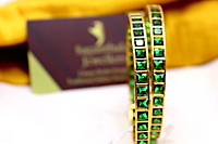 Sparkle Square One Gram Gold Bangles – Elegant Green CZ/AD Accents for Every Occasion!