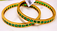 Sparkle Square One Gram Gold Bangles – Elegant Green CZ/AD Accents for Every Occasion!