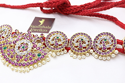 Margam Temple Jewellery - Copper One Gram Gold Finish & Real Kempstones Waistbelt/Oddiyanam/ Kamarbandh Margam Temple Jewellery - Copper One Gram Gold Finish & Real Kempstones Waistbelt/Oddiyanam/ Kamarbandh