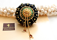 Andal Kondai - Full Green & Original Kempstones One Gram Gold Copper-made Ethnic Grandeur Hair Accessory