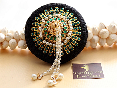 Andal Kondai - Full Green Original Kemp & Stones based Ethnic Hair Accessory