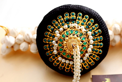 Andal Kondai - Full Green Original Kemp & Stones based Ethnic Hair Accessory