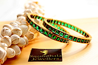 Sparkle Square One Gram Gold Bangles – Elegant Green CZ/AD Accents for Every Occasion!