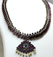 Margam Temple Jewellery Mango Pattern Necklace – Black Antique Finish, Real Kempstones, Copper Base Margam Temple Jewellery Mango Pattern Necklace – Black Antique Finish, Real Kempstones, Copper Base