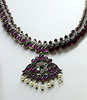 Margam Temple Jewellery Mango Pattern Necklace – Black Antique Finish, Real Kempstones, Copper Base Margam Temple Jewellery Mango Pattern Necklace – Black Antique Finish, Real Kempstones, Copper Base