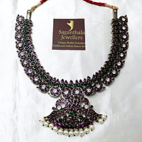 Margam Temple Jewellery β Black Antique Finish Copper & Real Kempstones - Mango Pattern Necklace Margam Temple Jewellery β Black Antique Finish Copper & Real Kempstones - Mango Pattern Necklace