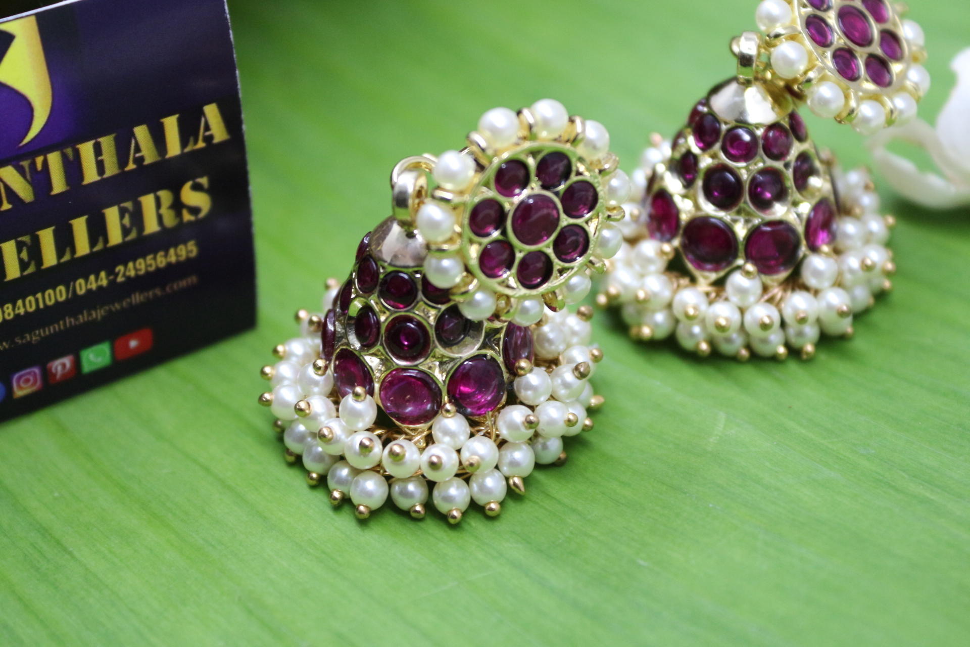 Margam Temple Jhumkas|Jimikki Earrings β Copper Base with Authentic Kemp Stones