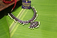 Black Antique Kempstone Necklace with Pearl Drops – Traditional Temple Jewellery